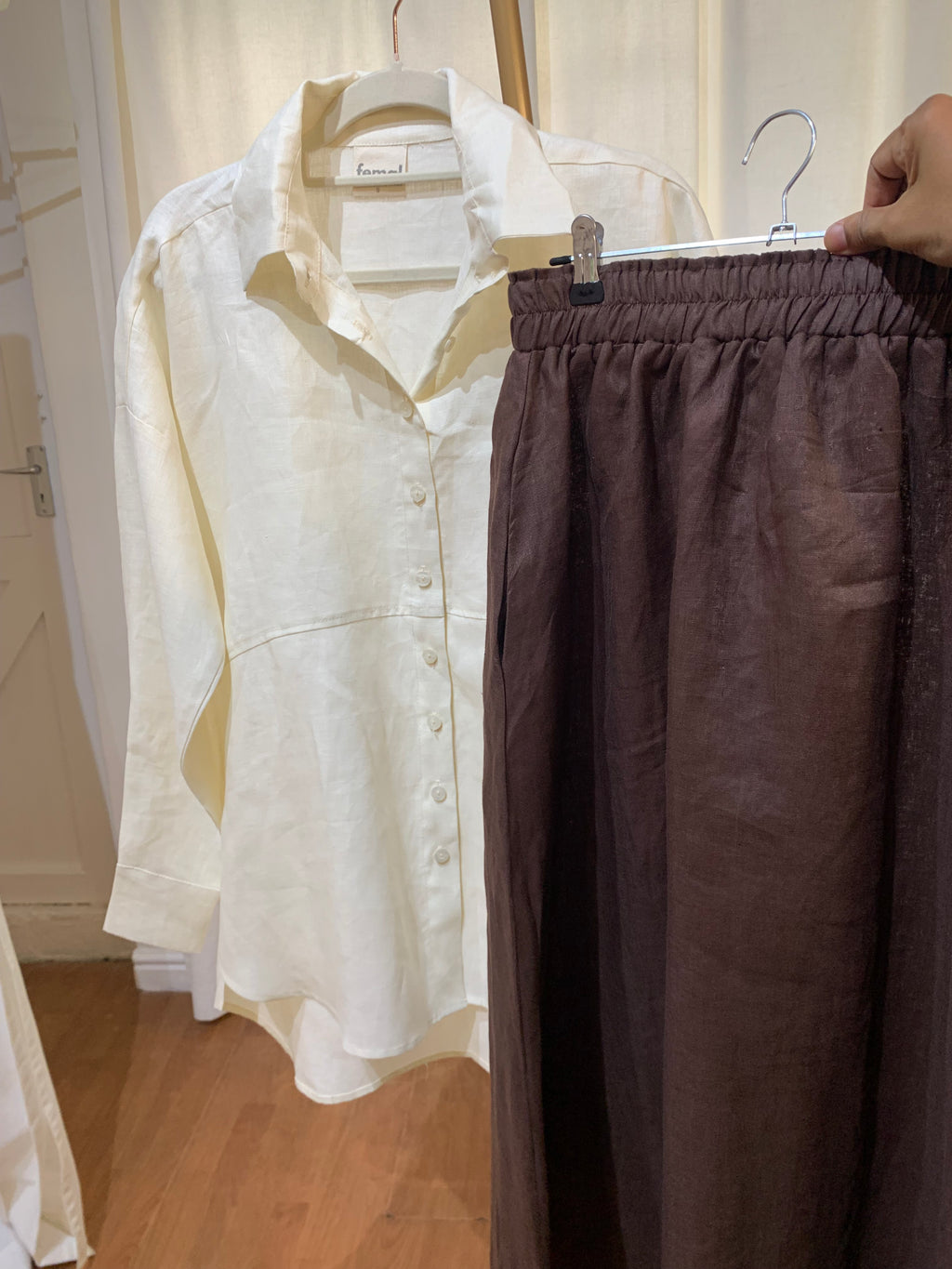 Chocolate brown 100% Linen full length skirt