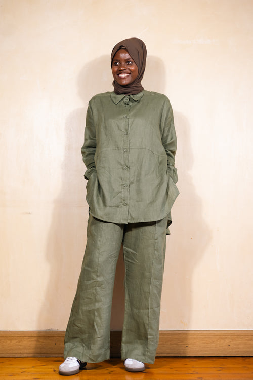 Khaki 100% Linen Shirt