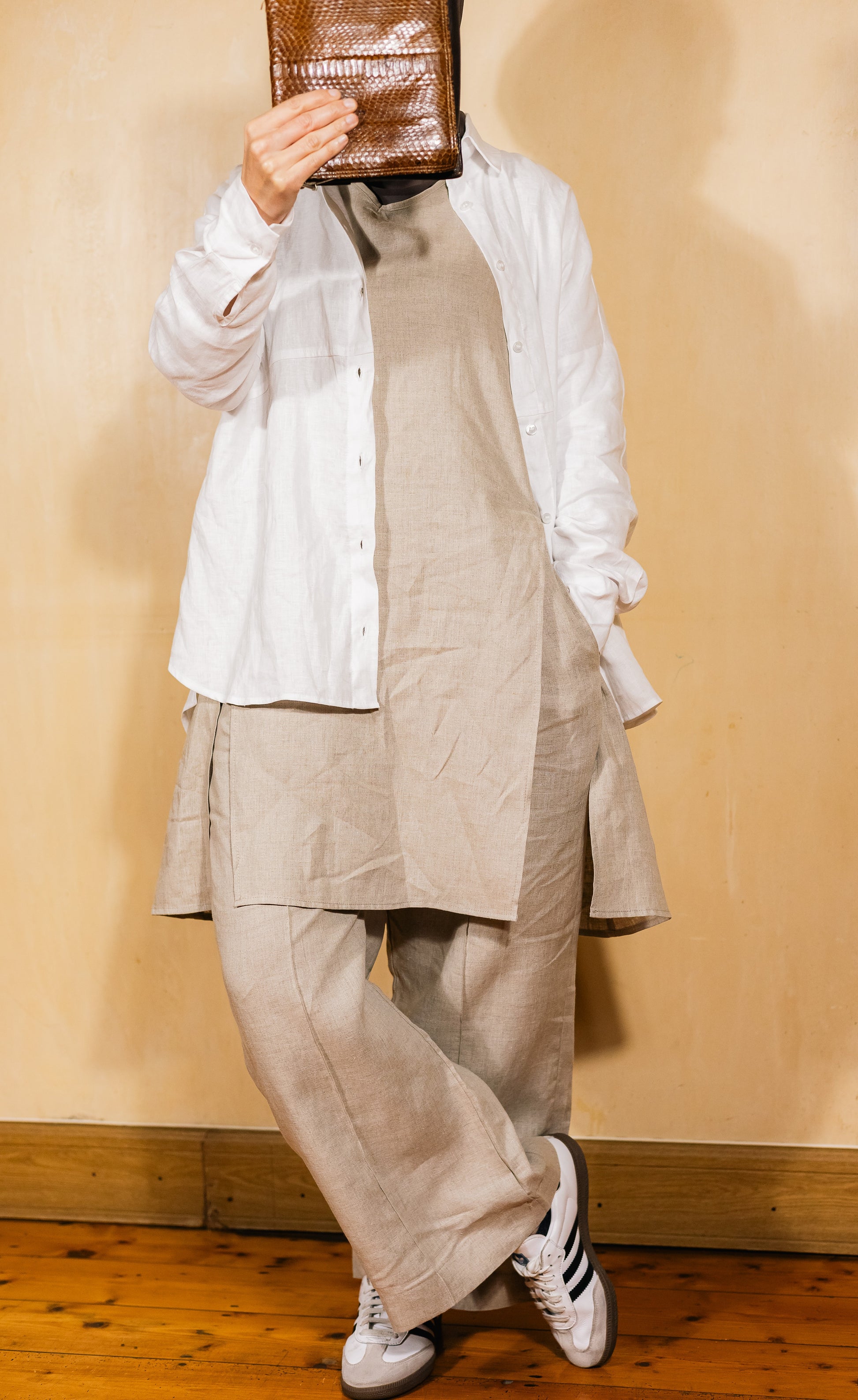 Sleeveless Beige 100% Linen Dress