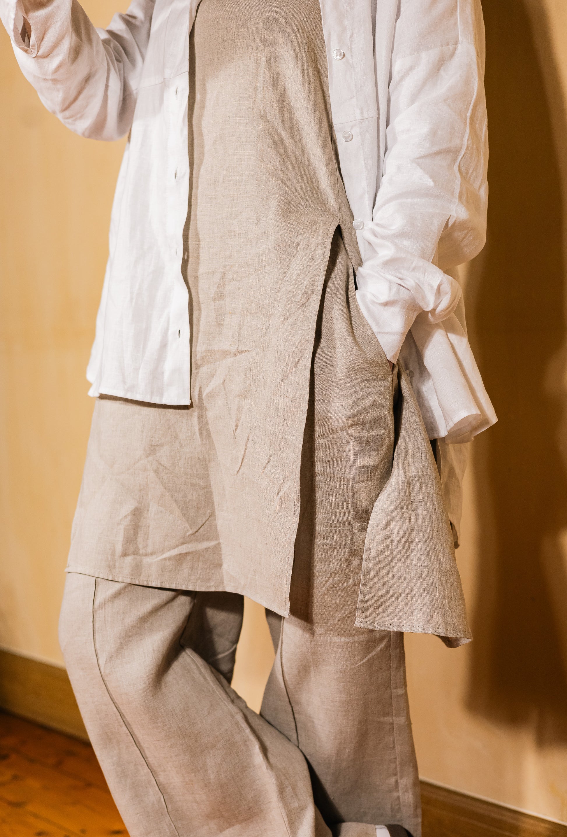 Sleeveless Beige 100% Linen Dress