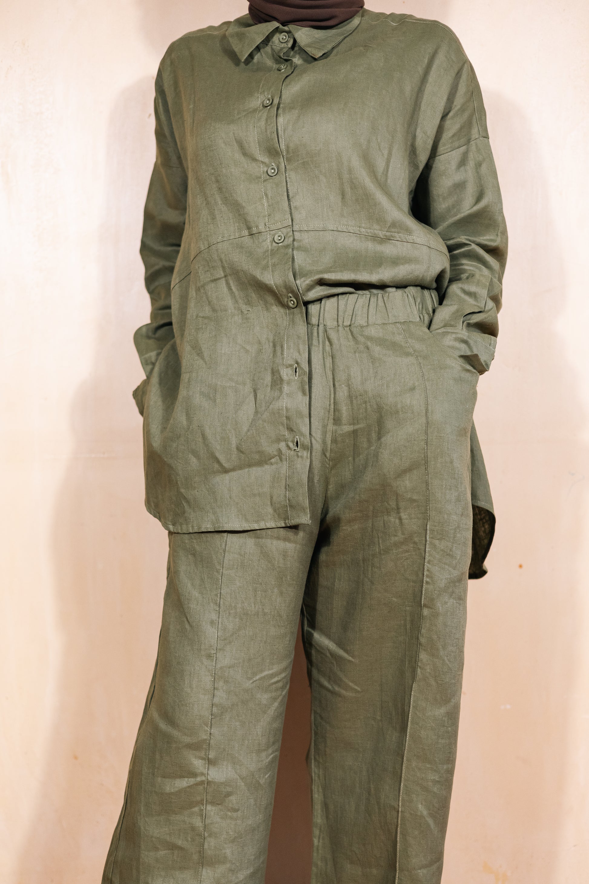 Khaki 100% Linen Pants