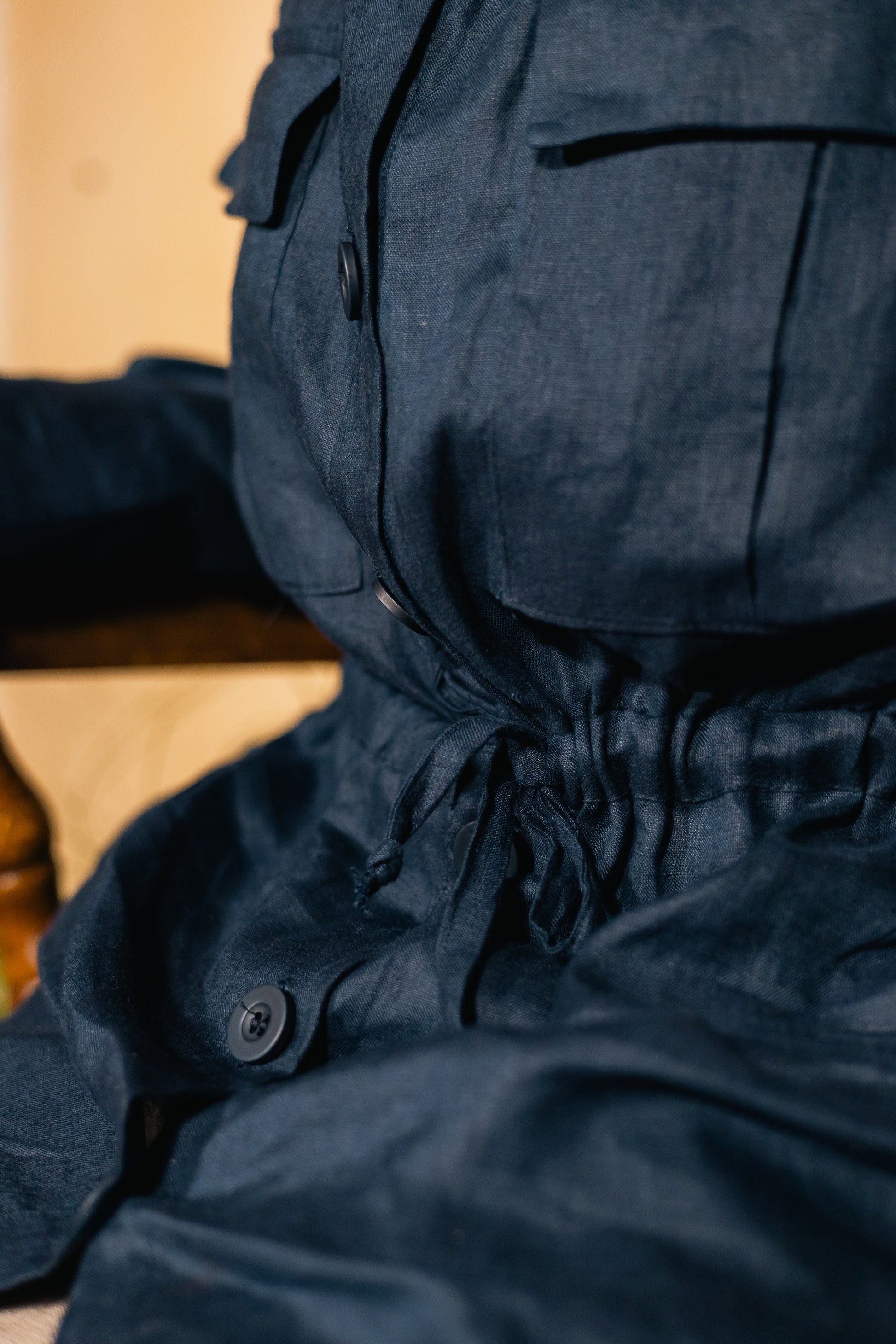 Navy Blue 100% Linen Safari Jacket