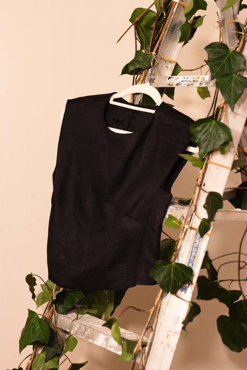 Black 100% Linen Tailored Midi