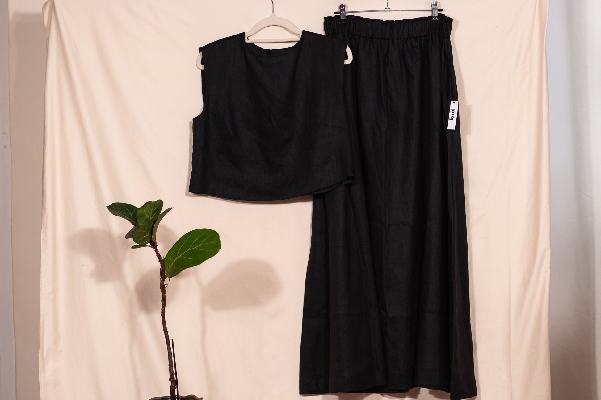 Black 100% Linen Tailored Midi