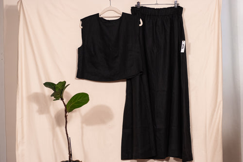 Black 100% Linen Tailored Midi