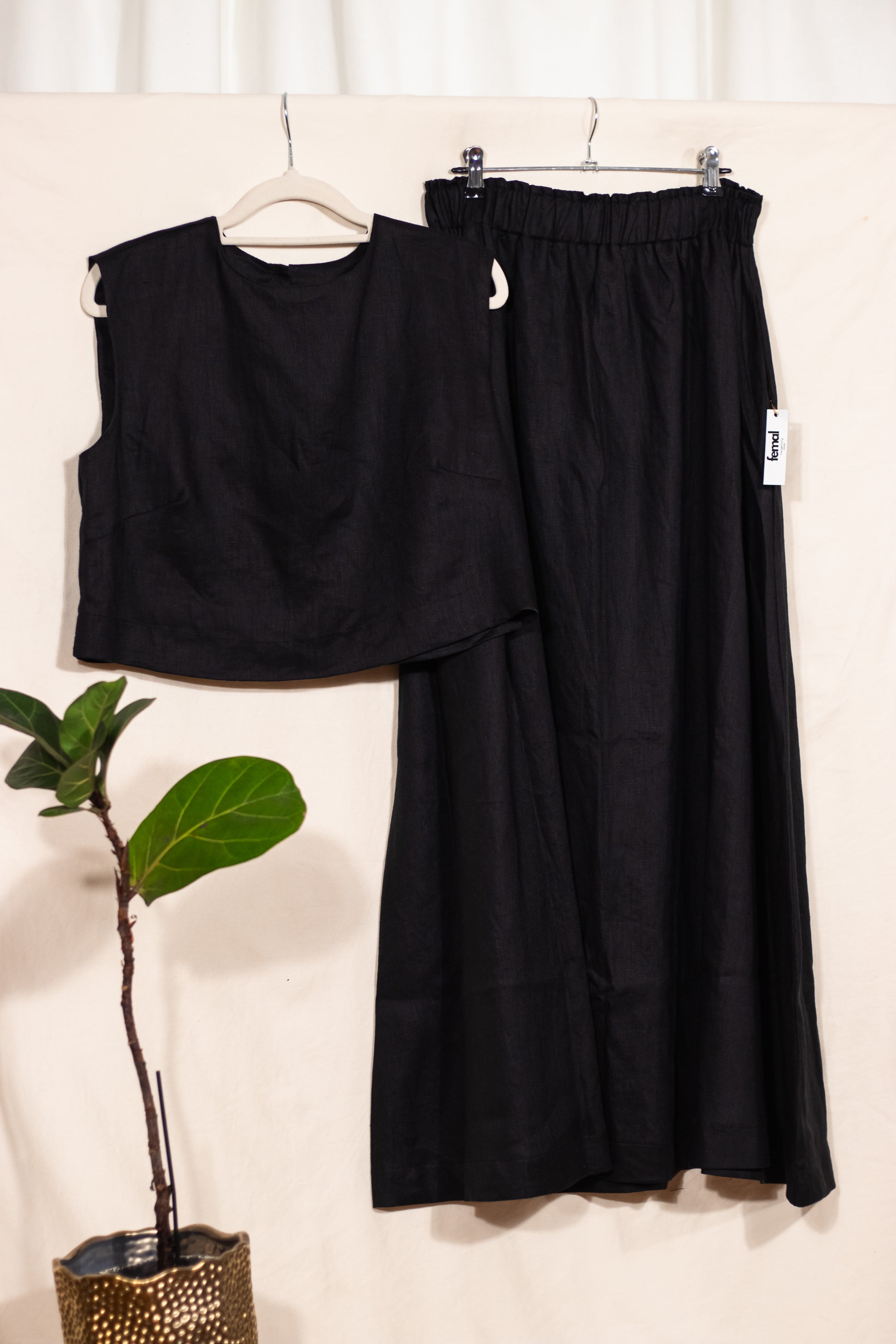 Black 100% Linen Tailored Midi