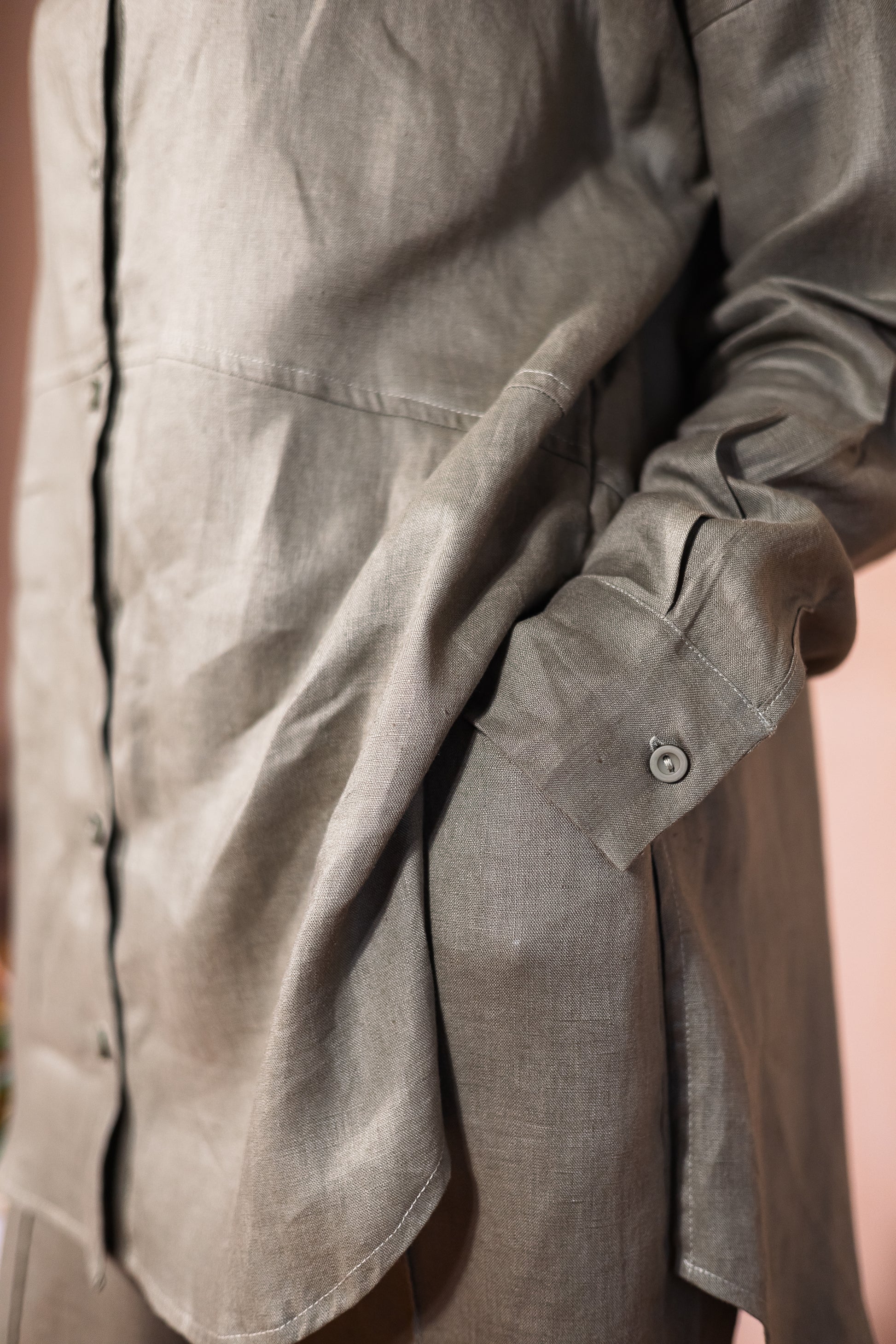 Khaki 100% Linen Pants