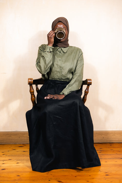 Black 100% Linen Skirt