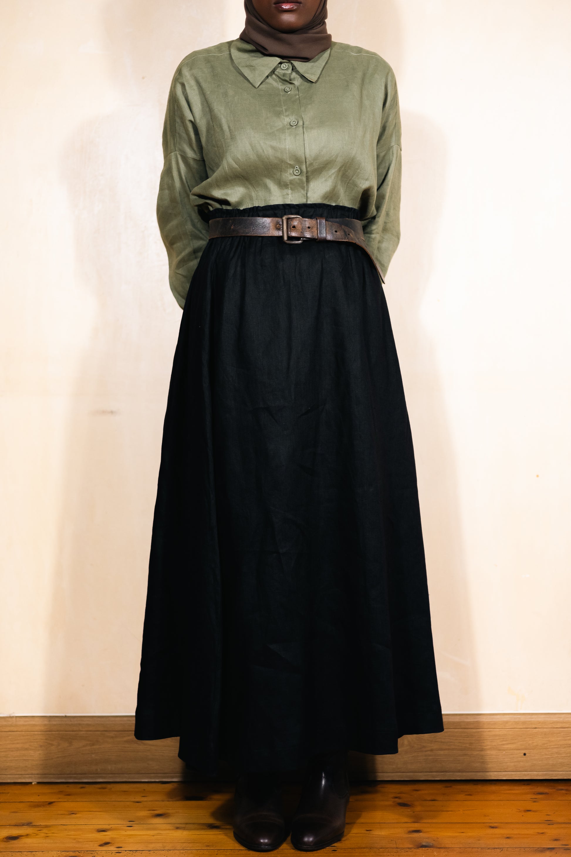 Black 100% Linen Skirt