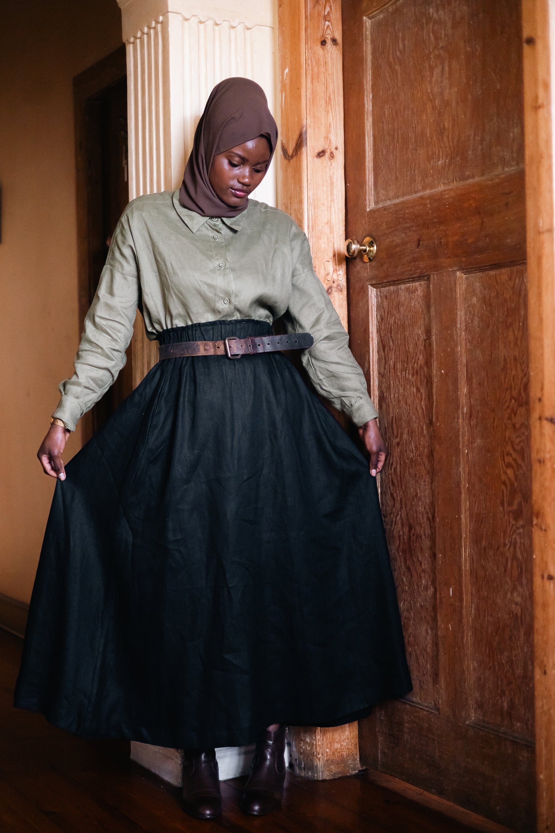 Black 100% Linen Skirt