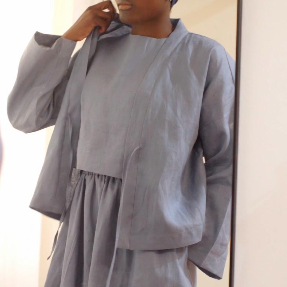 Blue 100% Linen Tailored jacket