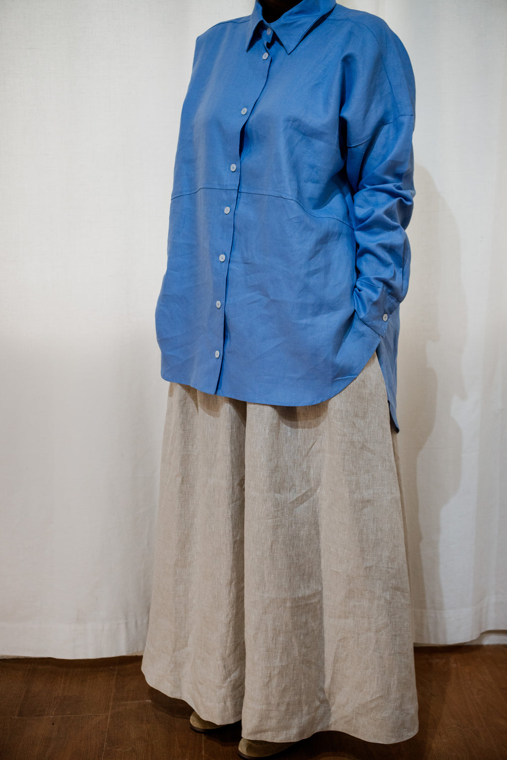 Blue  100% Linen Oversized Shirt
