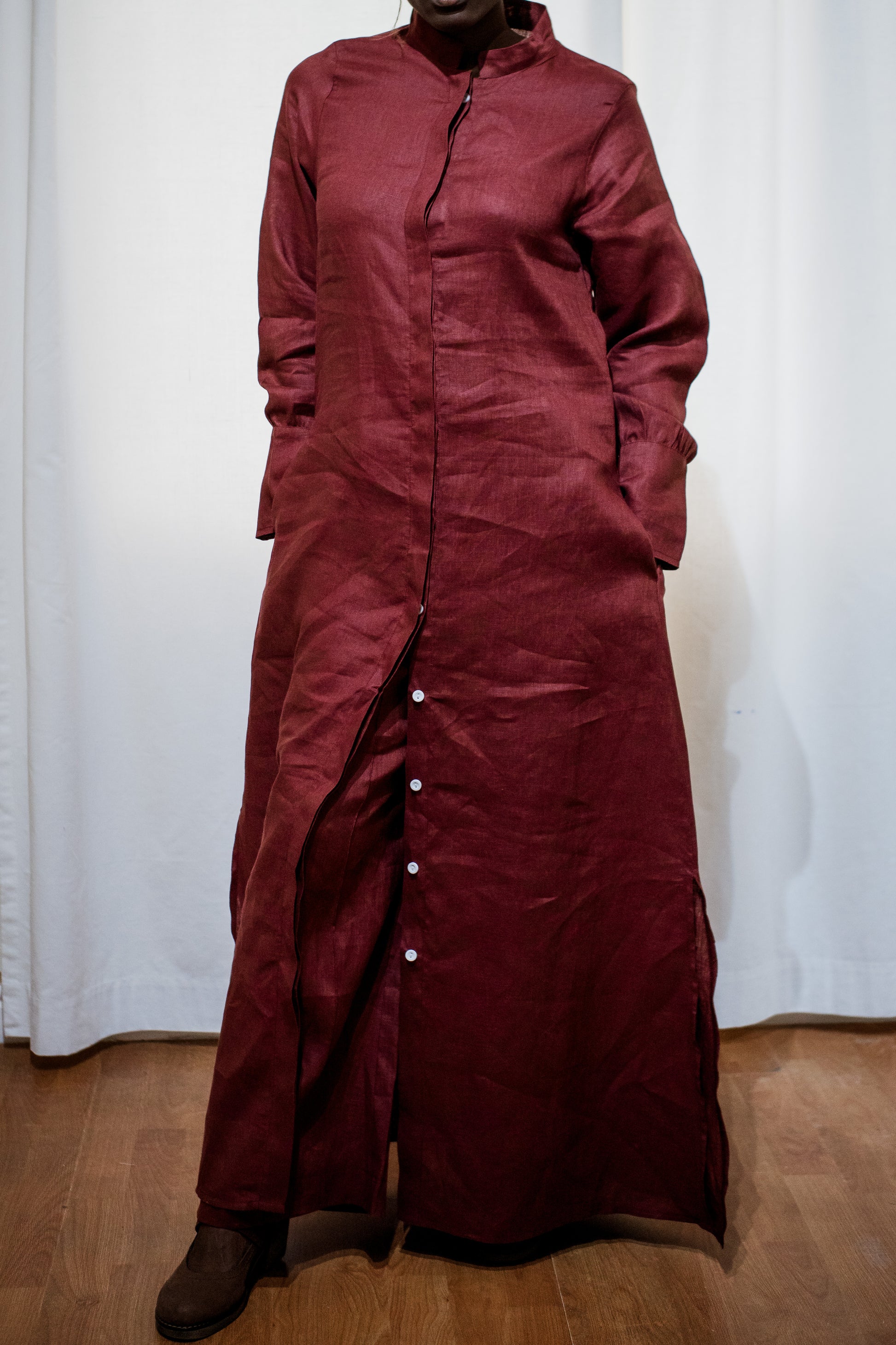 Maroon Linen Shirt Dress