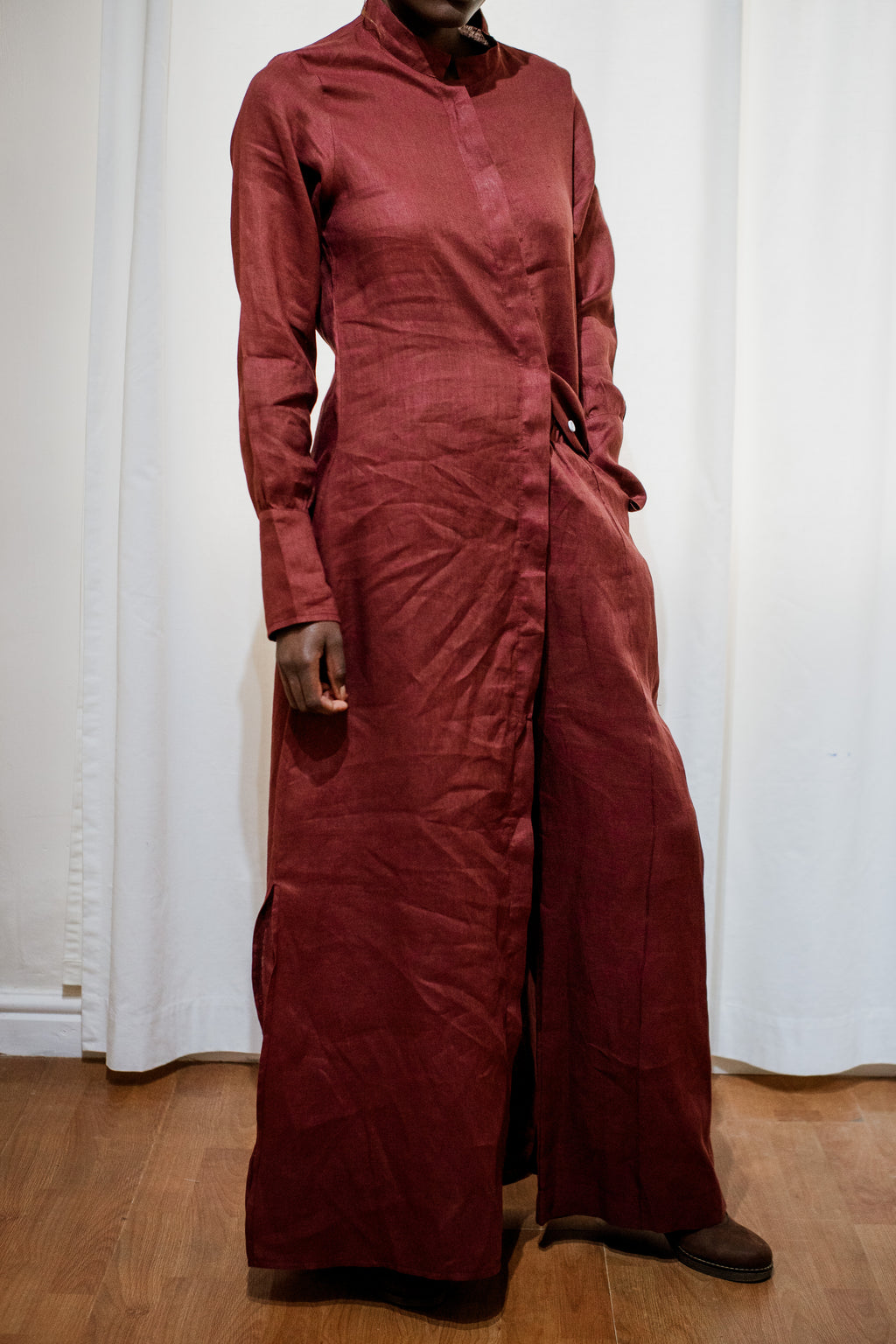 Maroon Linen Shirt Dress