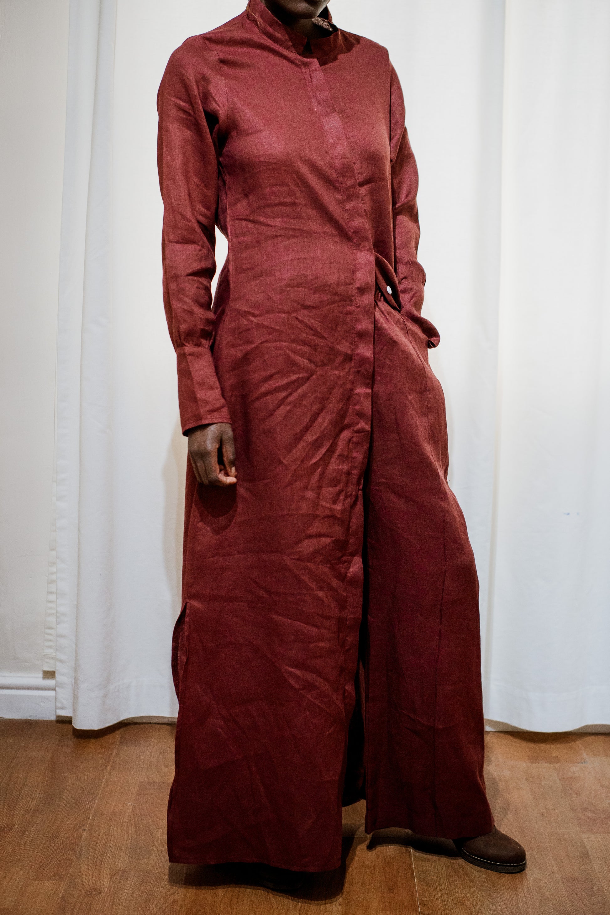 Maroon Linen Shirt Dress