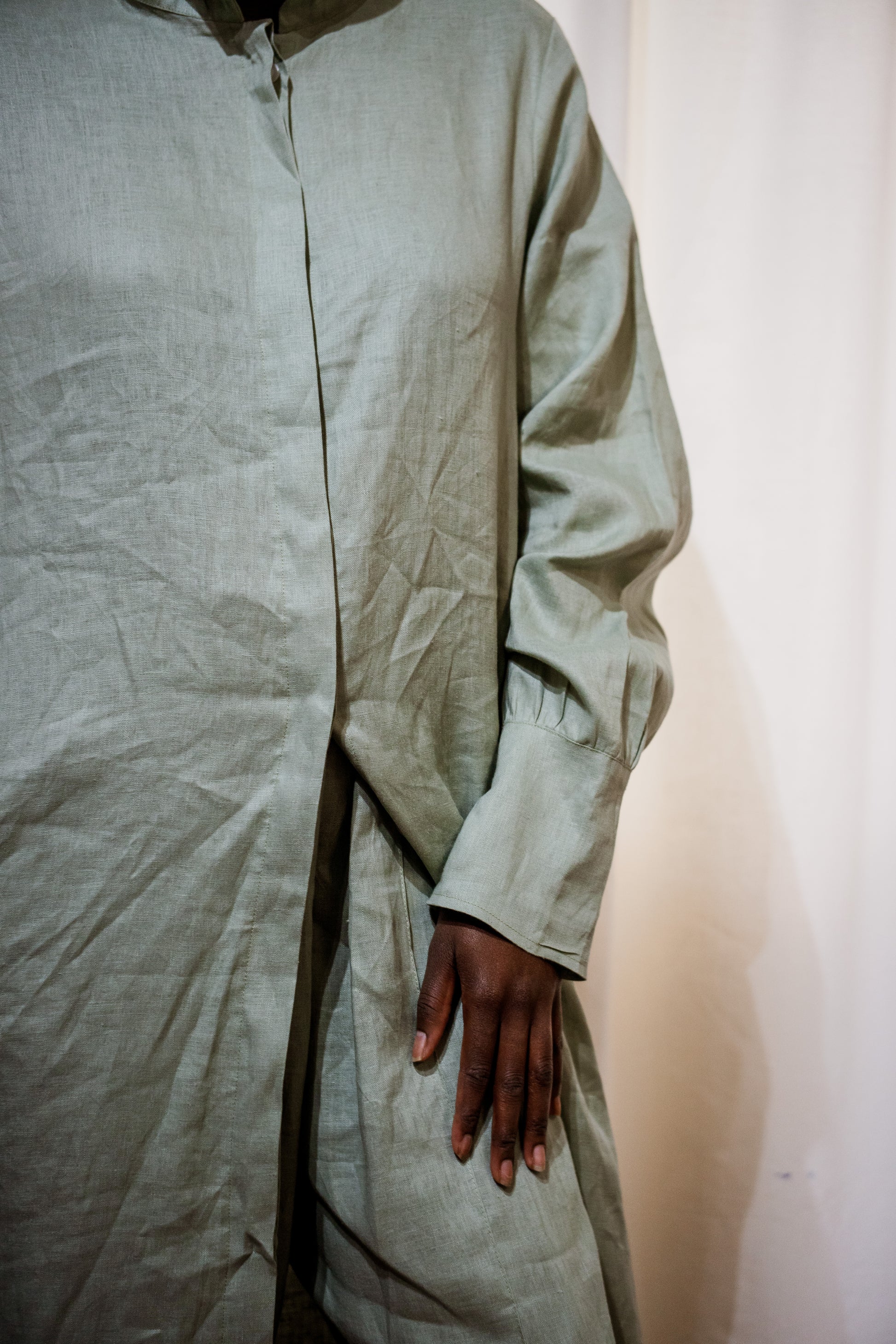 Sage Linen Shirt Dress