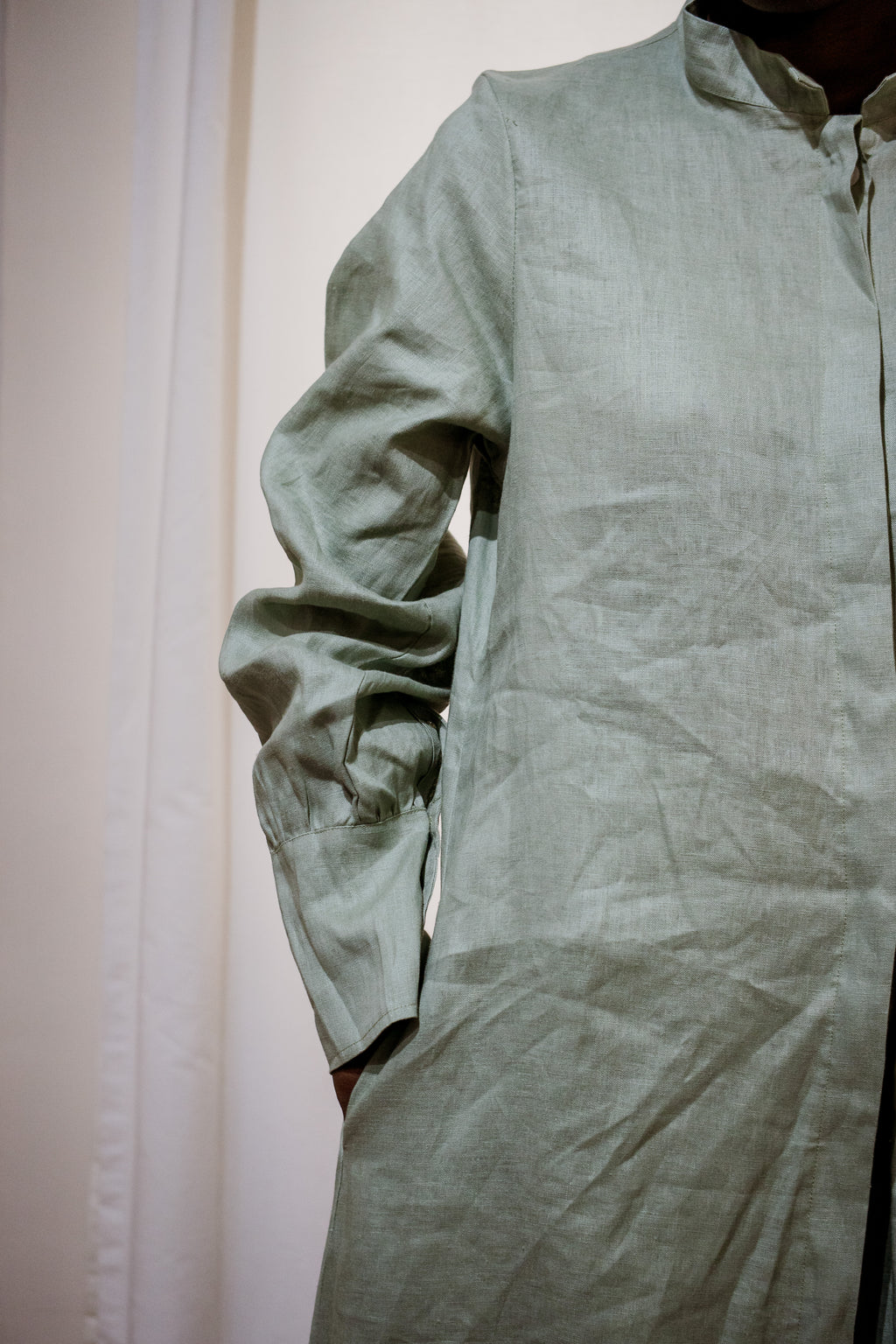 Sage Linen Shirt Dress