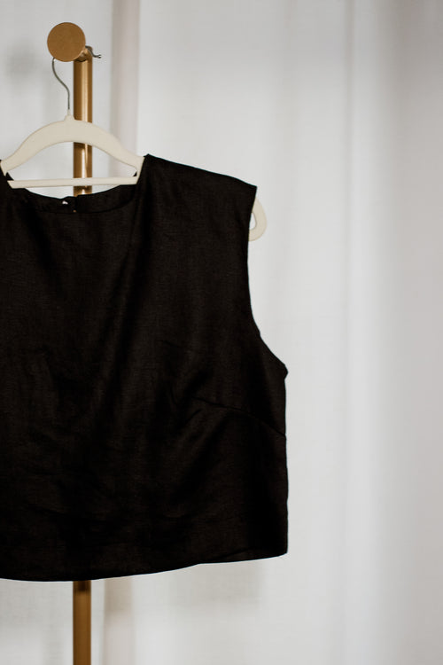 Black 100% Linen Tailored Midi