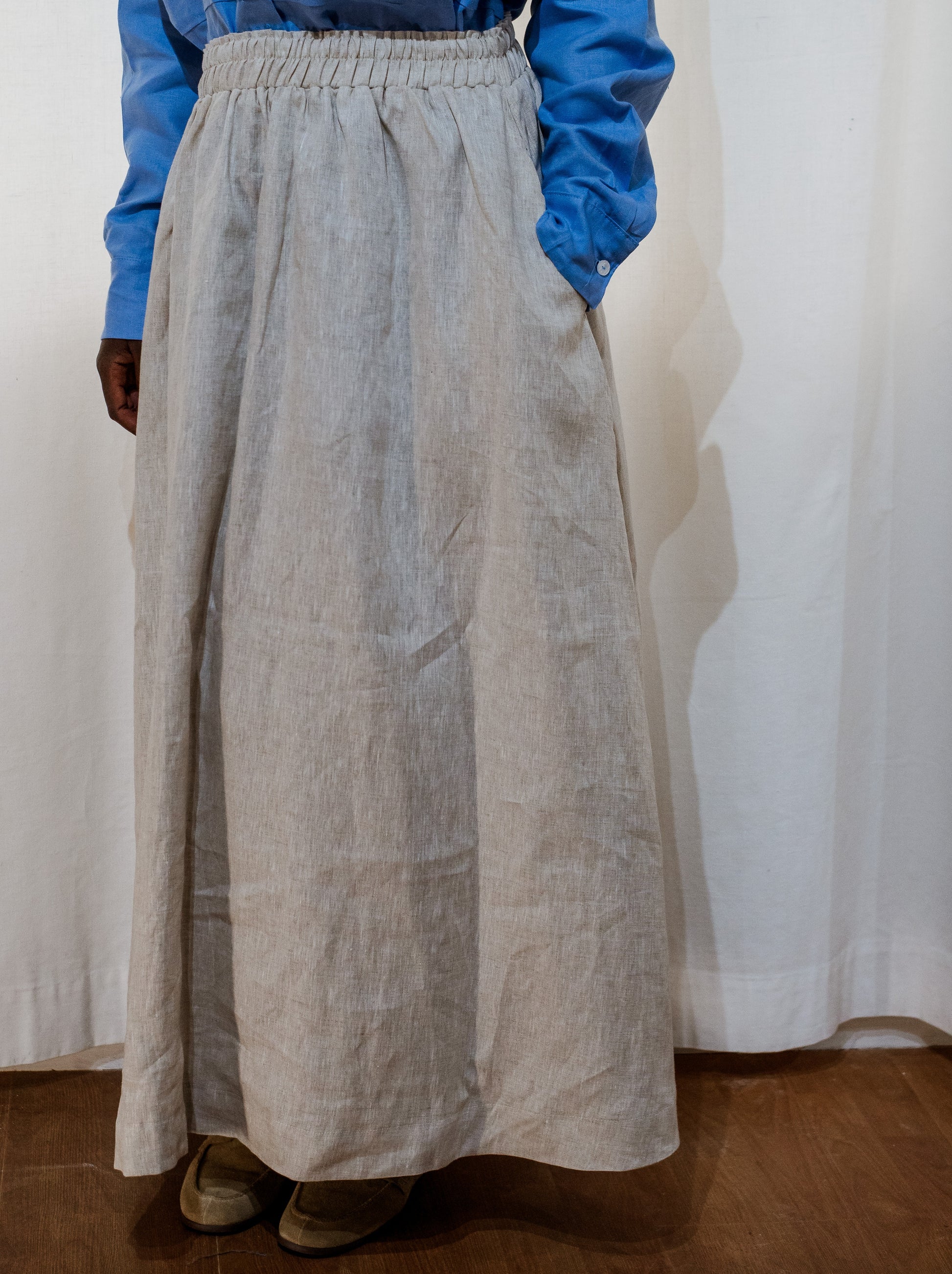 Oatmeal 100% Linen Long Skirt